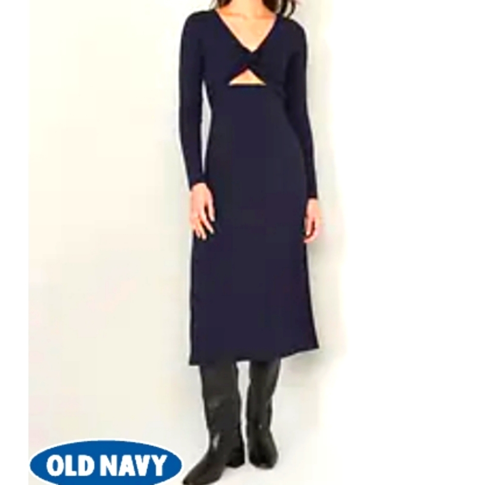 Navy xxl tall fit & flare twist front cut out midi dress NWT